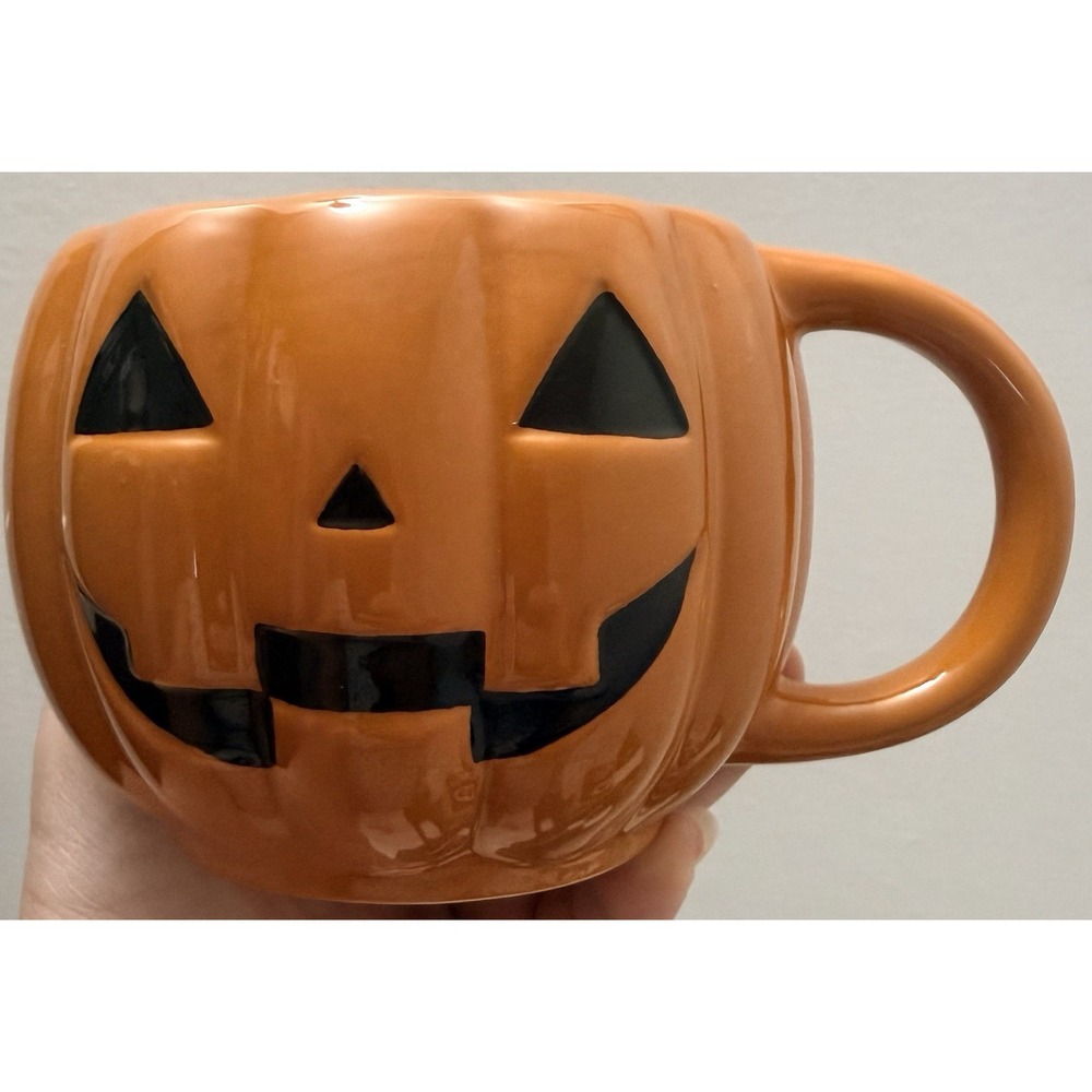 Earthenware Pumpkin Mug Jack O Lantern Orange Halloween Ceramic Coffee Cup